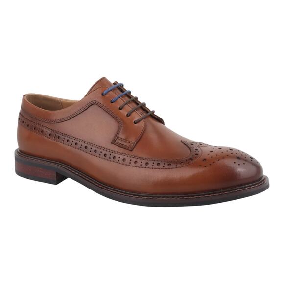 Bar III Men\'s Asherr Long Wing Brogue Leather Dress Shoes Tan Size 8